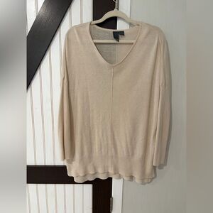Beige V-Neck Sweater Ribbed Sleeves Quinn Large Oversized